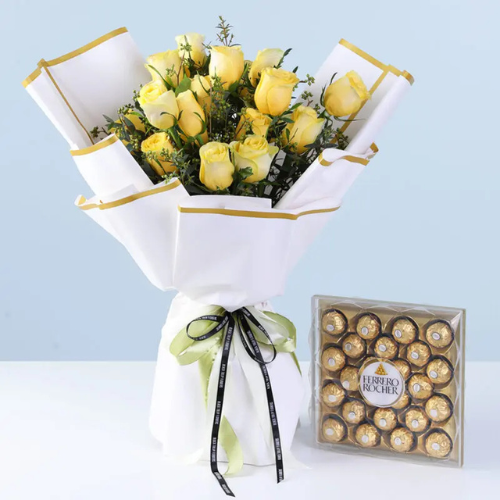 Premium Yellow Roses and Ferrero Box
