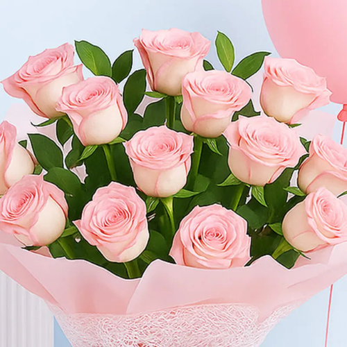 Romantic Pink Roses & Balloon Delight Gift