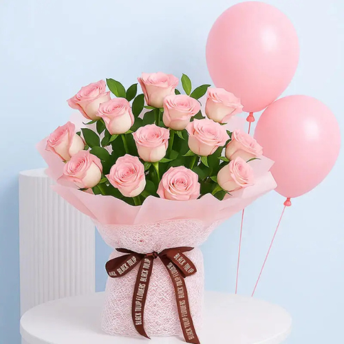 Romantic Pink Roses & Balloon Delight Gift
