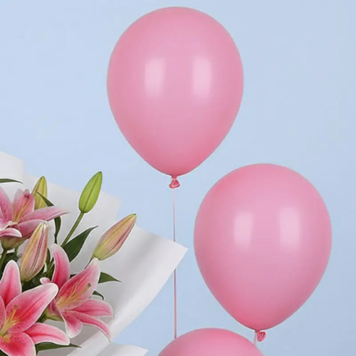 Pink Lilies with Cheerful Balloons Bouquet