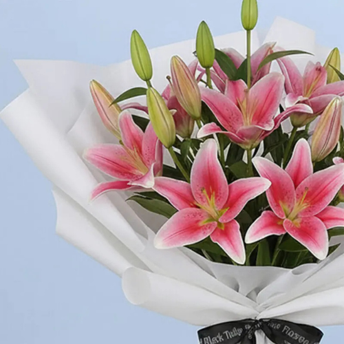 Pink Lilies with Cheerful Balloons Bouquet