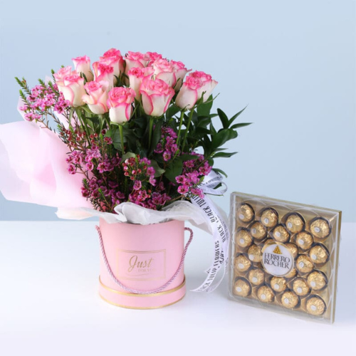 Luxury Double Pink Roses Flower Box