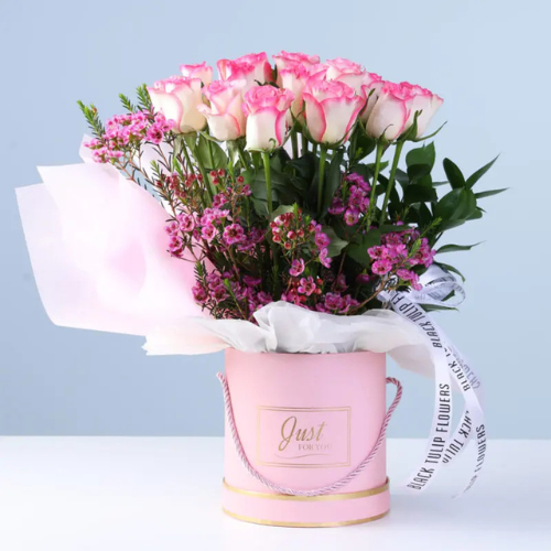 Luxury Double Pink Roses Flower Box