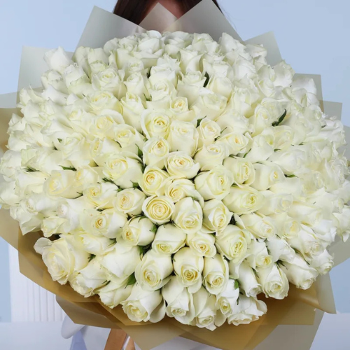 100 White Rose Flower Bouquet
