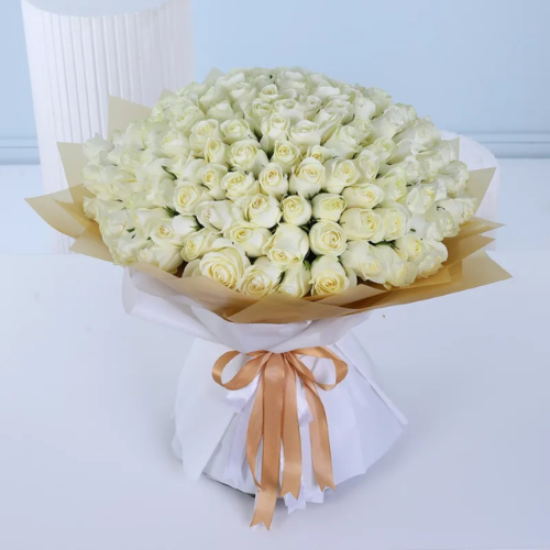 100 White Rose Flower Bouquet