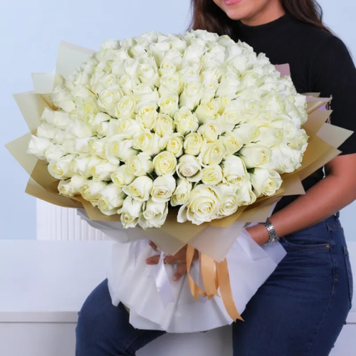 100 White Rose Flower Bouquet