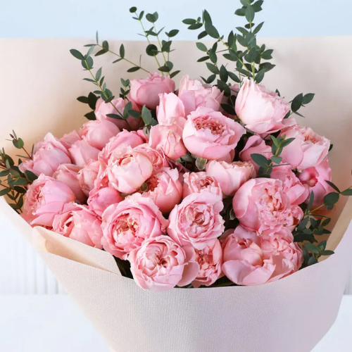 Soft Pink Garden Rose Floral Bouquet