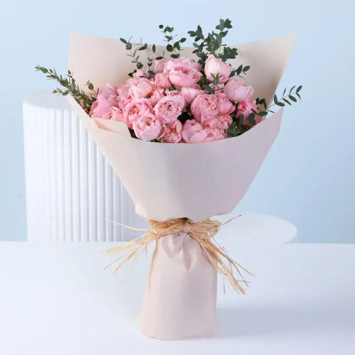 Soft Pink Garden Rose Floral Bouquet