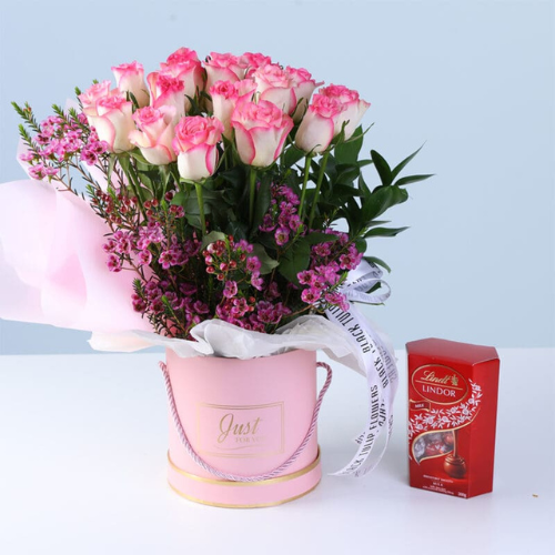 Premium Double Pink Roses Gift Box