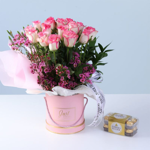 Premium Double Pink Roses Gift Box