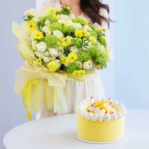 Mango Ice Cream Cake & Golden Bloom Combo