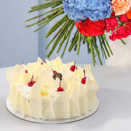 Mixed Bloom Cream White Forest Cake