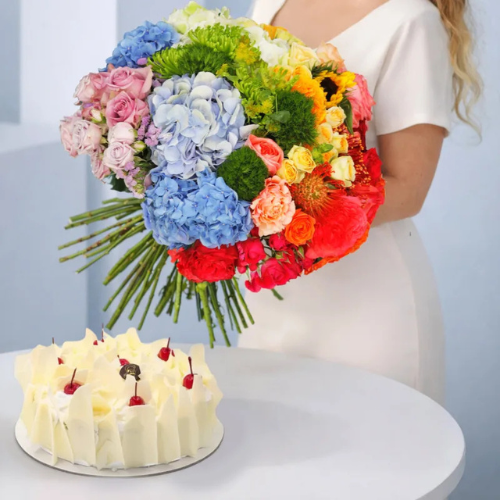 Mixed Bloom Cream White Forest Cake