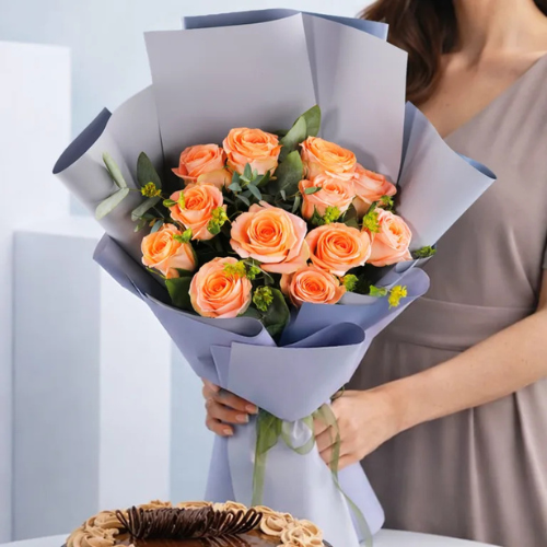 Orange Rose & Chocolate Cake Gift Combo