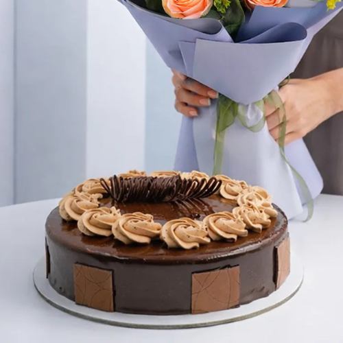 Orange Rose & Chocolate Cake Gift Combo