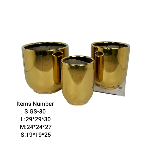 Gs Collection Pots 3pcs Golden Ceramic Pots GS-30 – Royal Plantscape Garden
