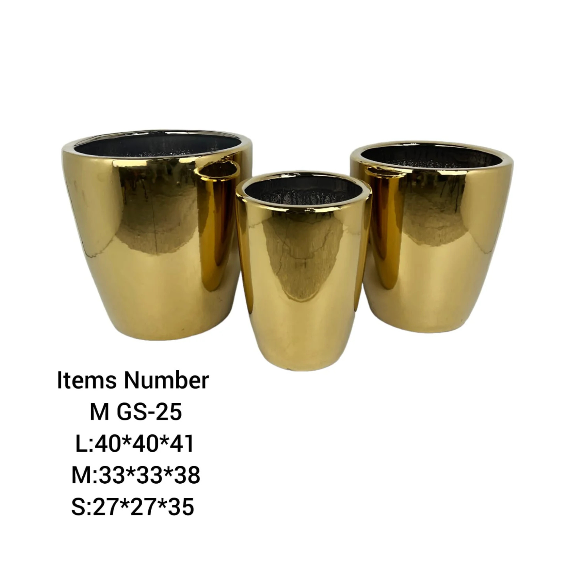 Gs Collection Pots 3pcs Premium Golden Ceramic Pots GS-25 – Royal Plantscape Garden