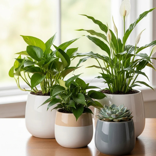 Set of 4 Indoor Plants in Ceramic Pots