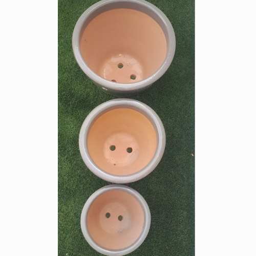 Trendy Outdoor Light Grey Rolled Rim Ceramic Pots