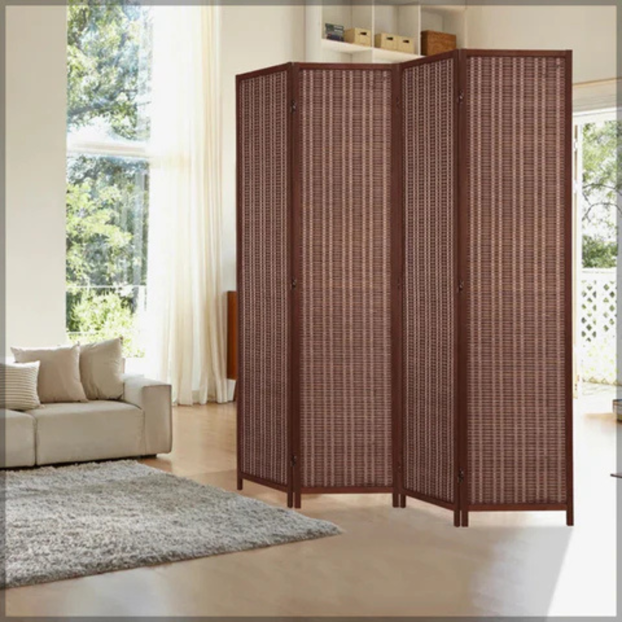 Four Panel Wooden Room Divider Screen