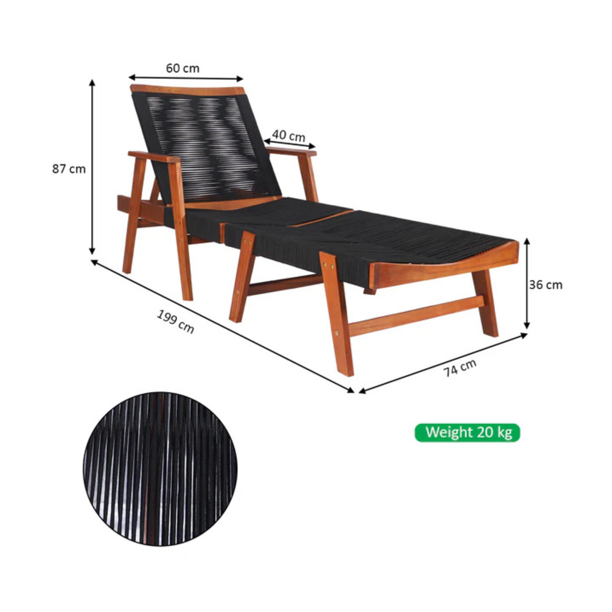 Wooden Outdoor Sun Lounger Chair