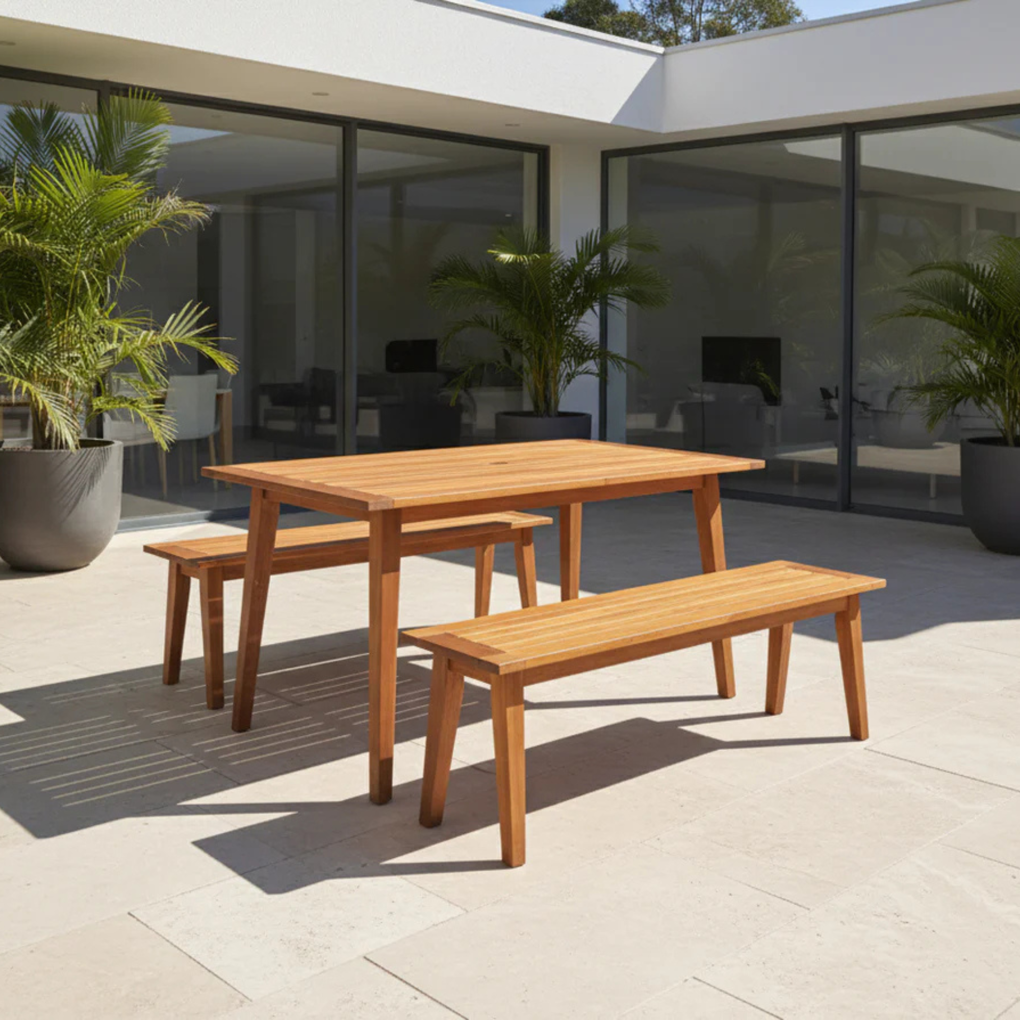 Natural Acacia Wood Table Bench Set