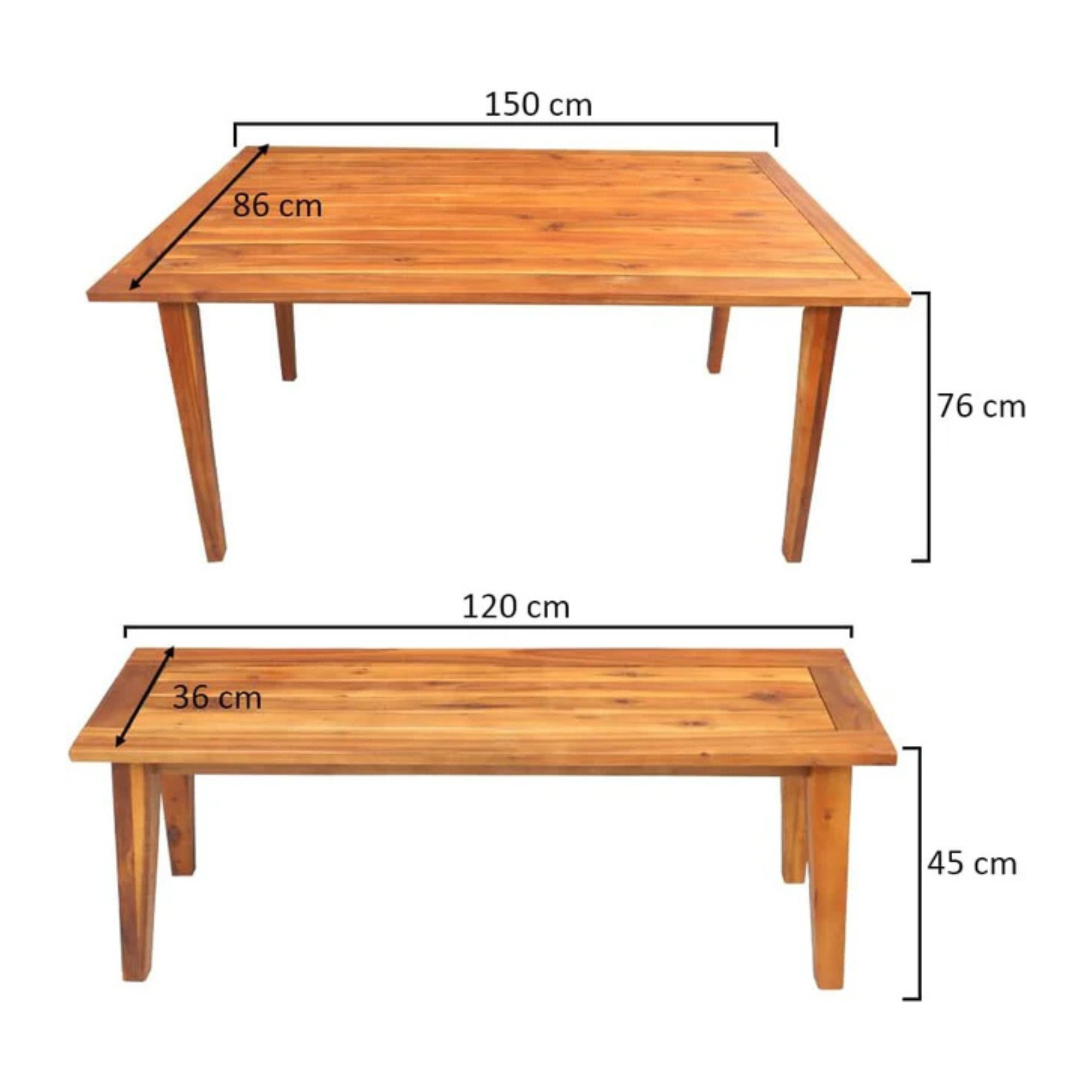 Natural Acacia Wood Table Bench Set