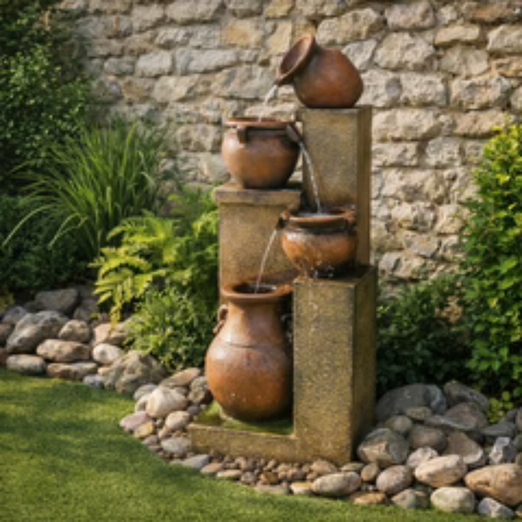 1Pcs 4 Tiered Floor Standing Water Fountain for Garden and Home Decor (Fountain Only)