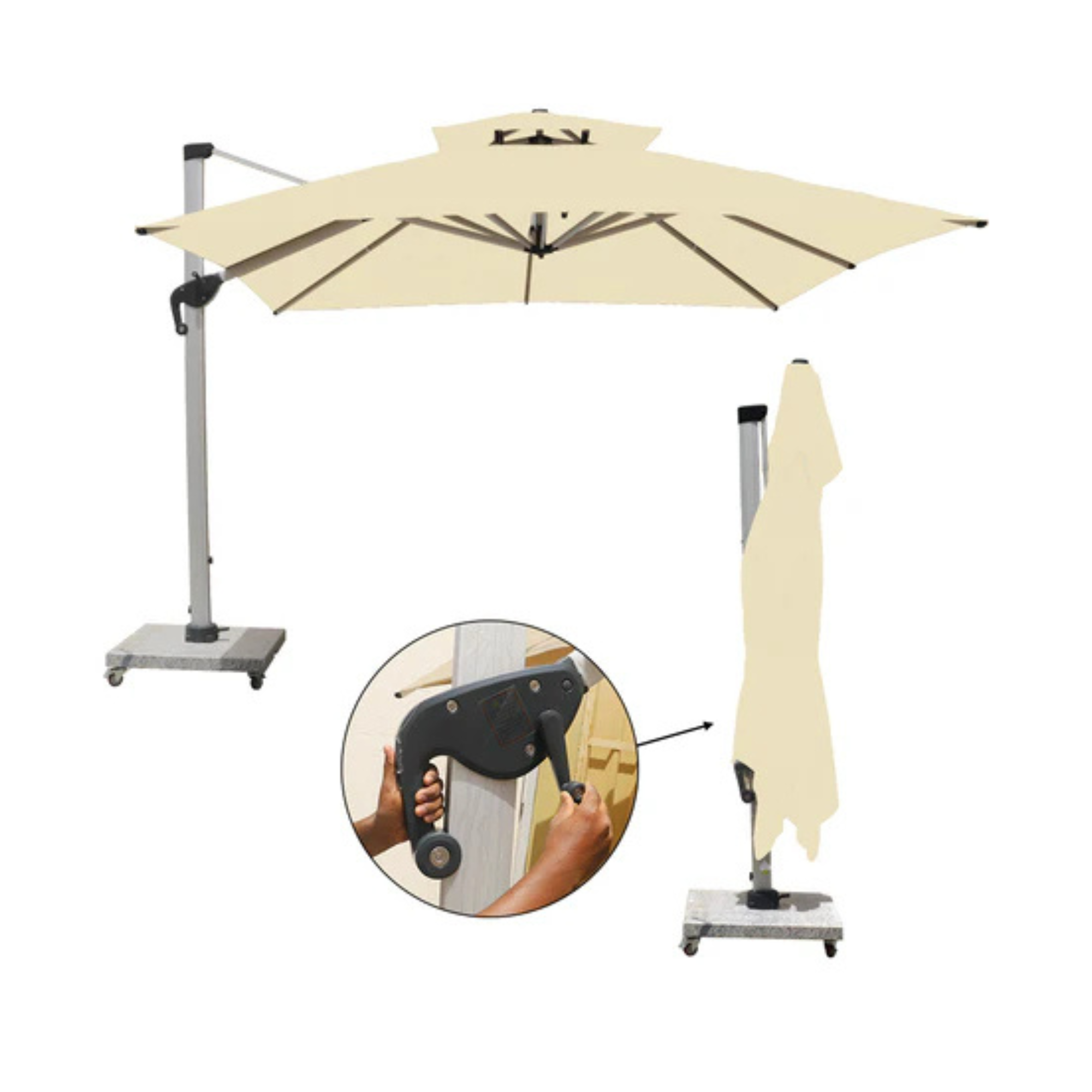 3.5m Cantilever Outdoor Patio Umbrella with 120kg Marble Base