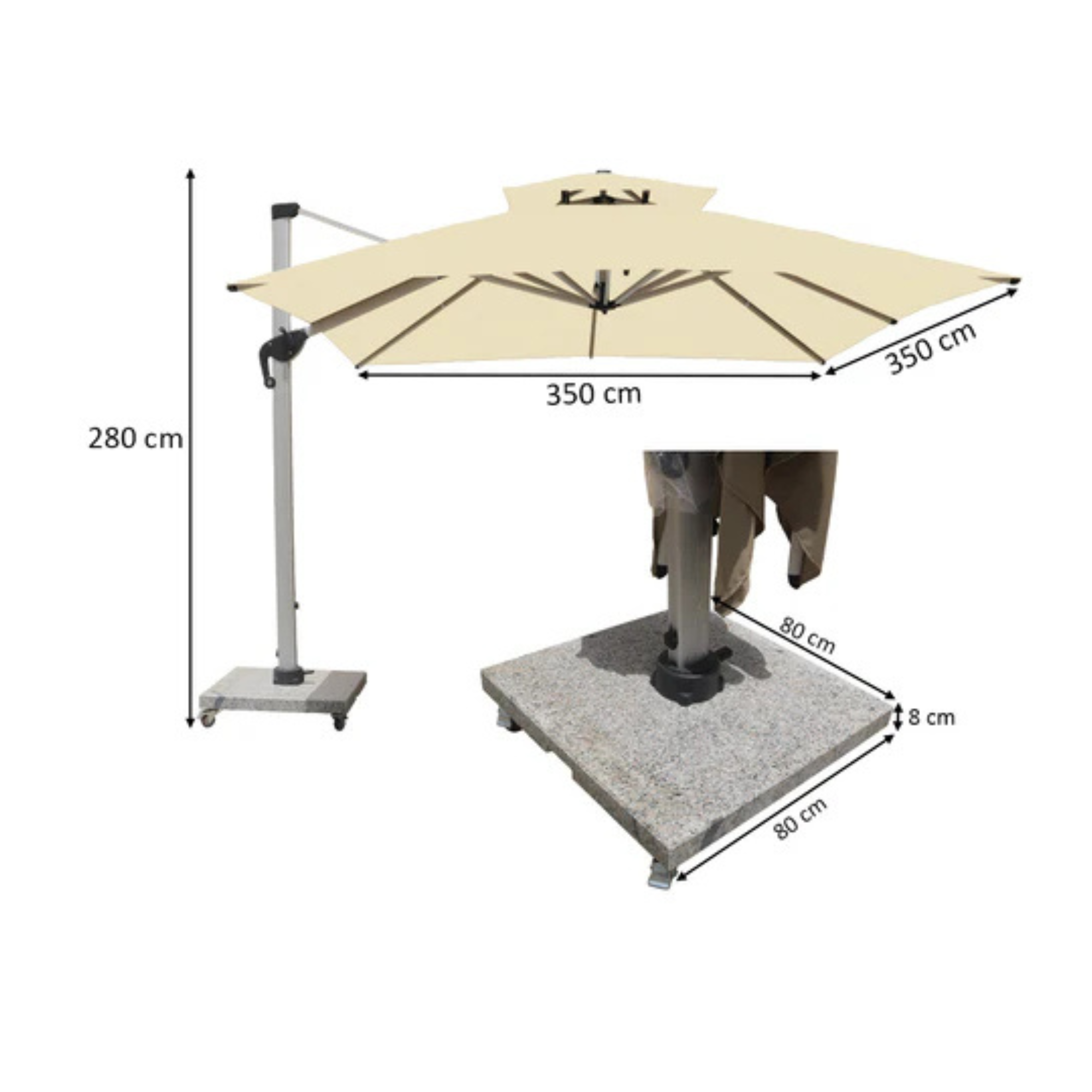 3.5m Cantilever Outdoor Patio Umbrella with 120kg Marble Base