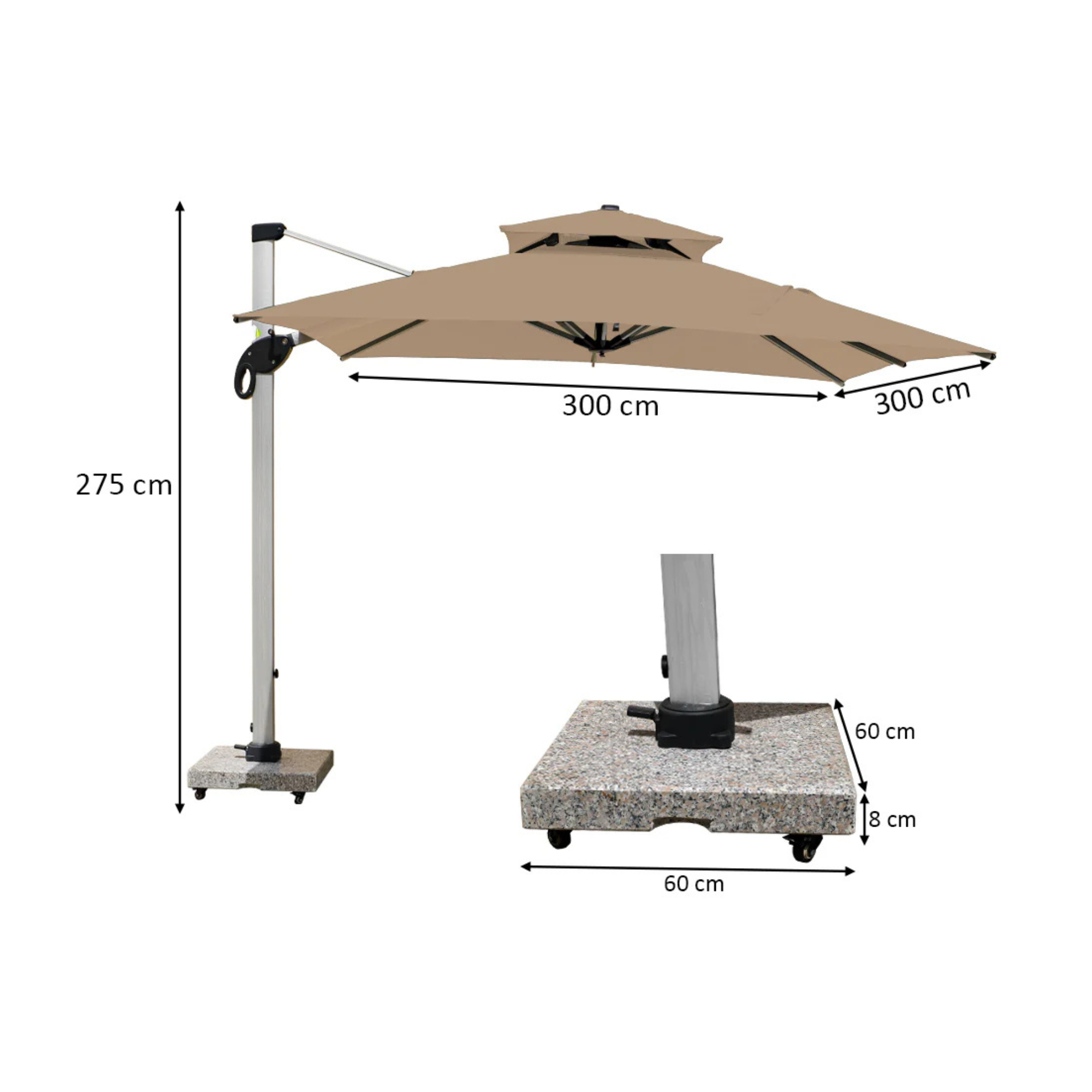 Outdoor 3x3m Cantilever Umbrella w/ 100kg Marble