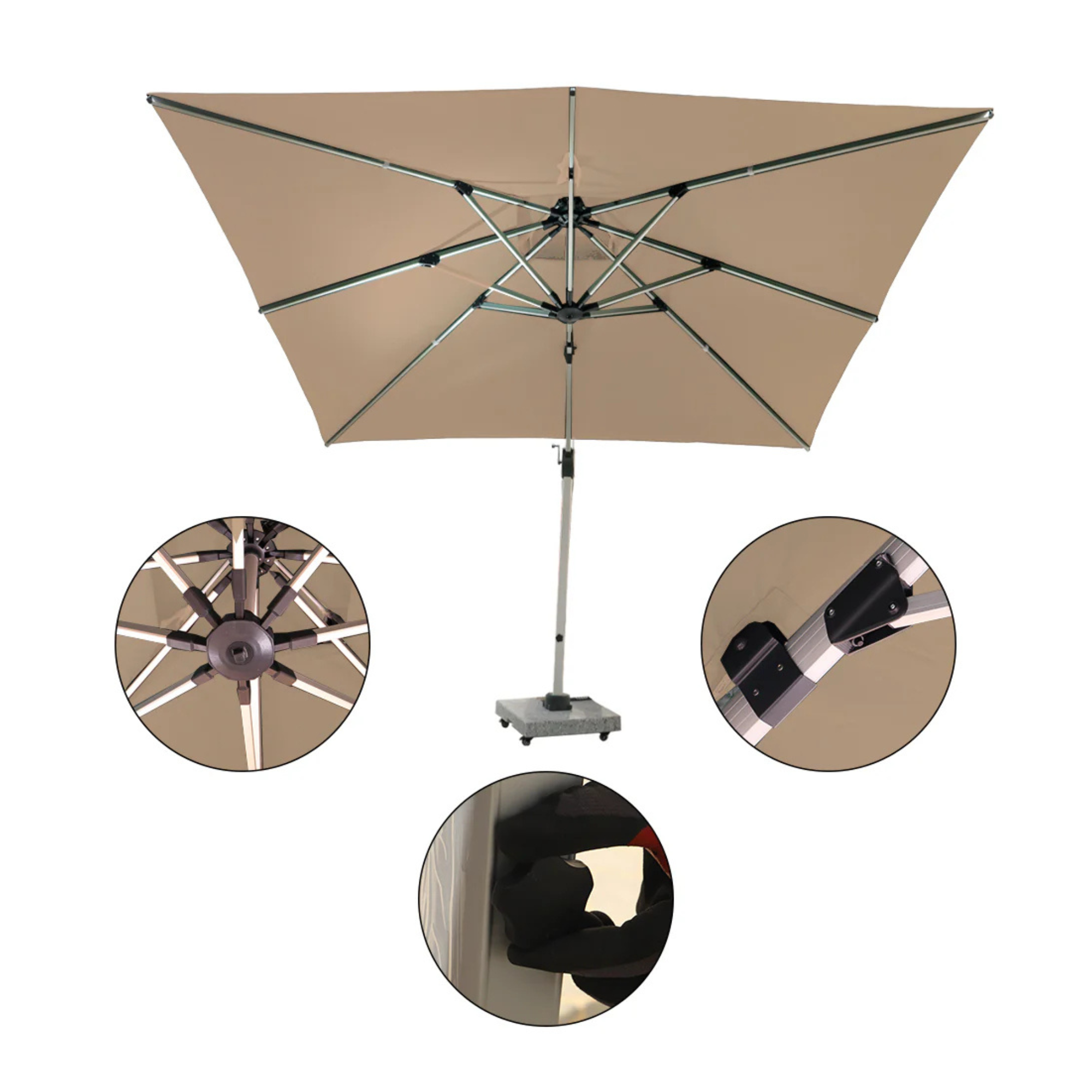 Outdoor 3x3m Cantilever Umbrella w/ 100kg Marble