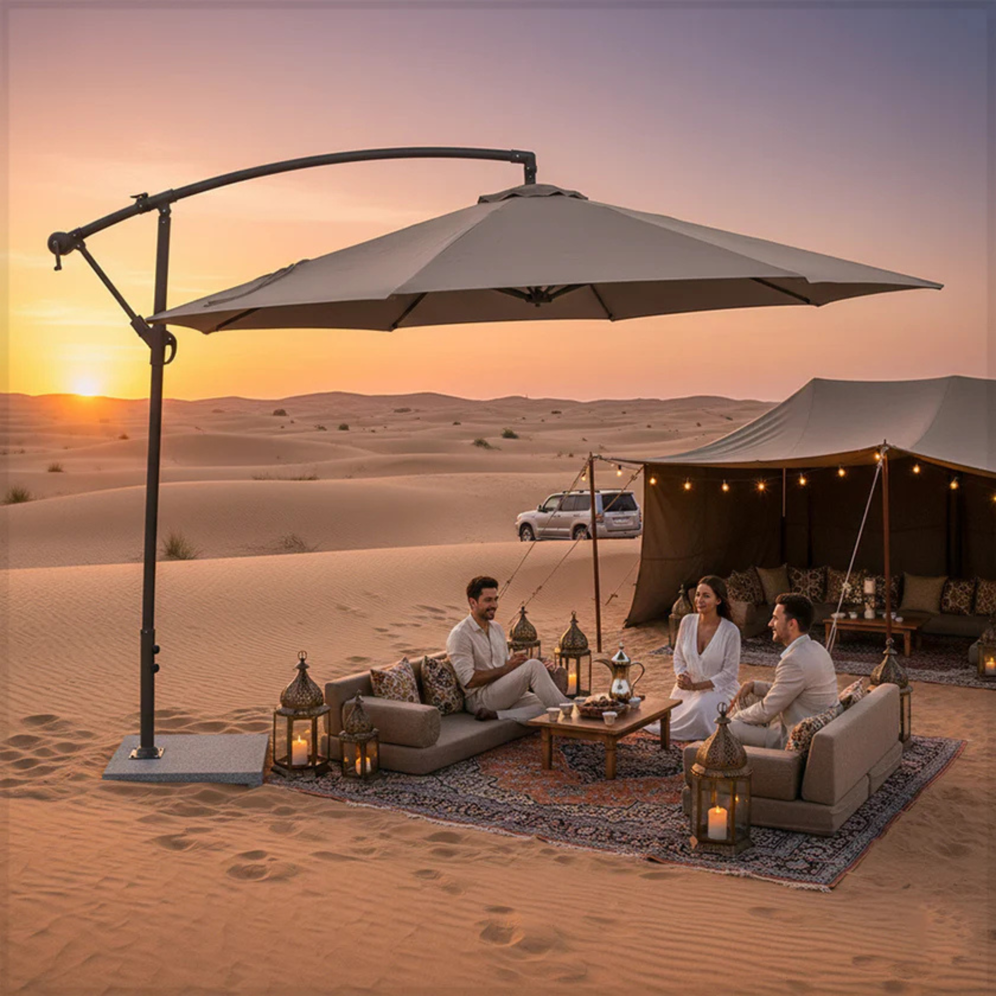 Cantilever Hanging Umbrella with Base