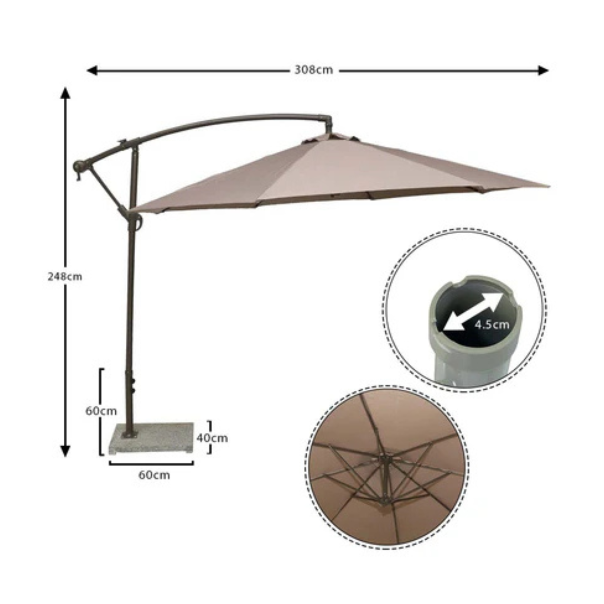 Cantilever Hanging Umbrella with Base