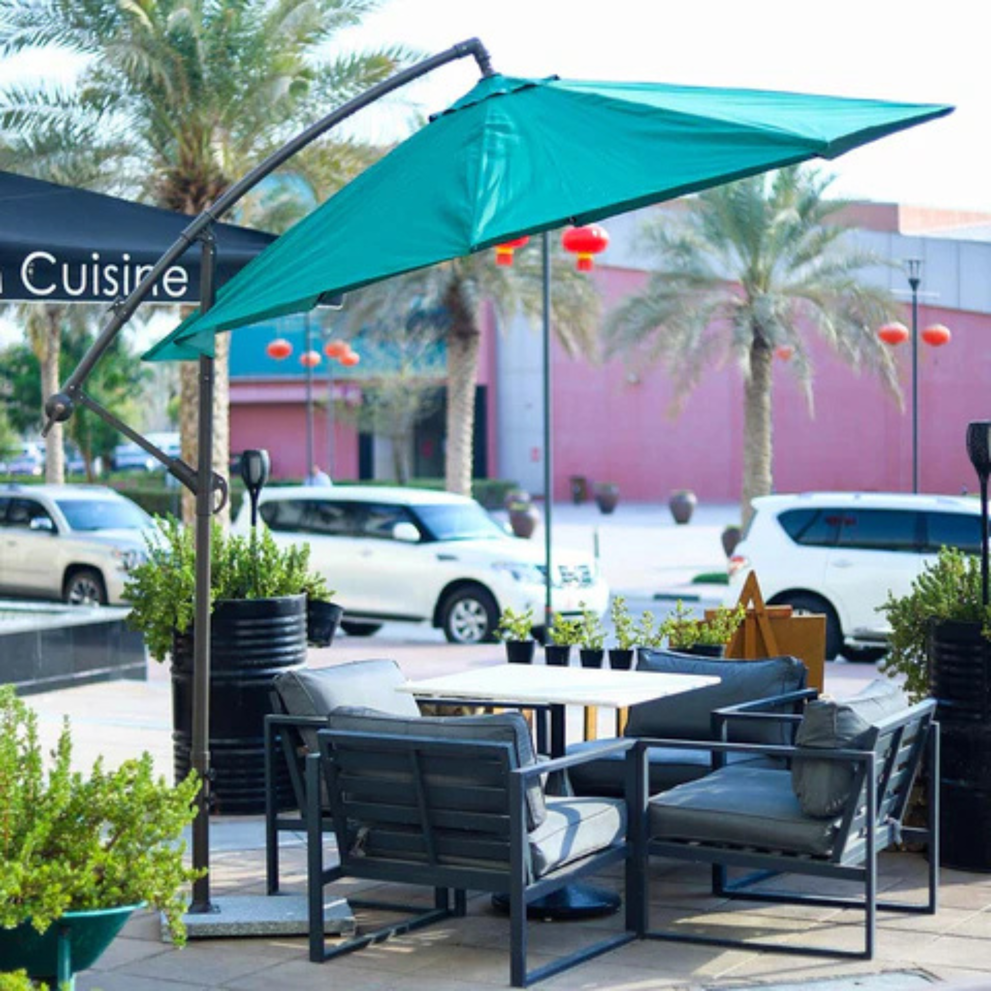 Outdoor Green Hanging Umbrella with Base