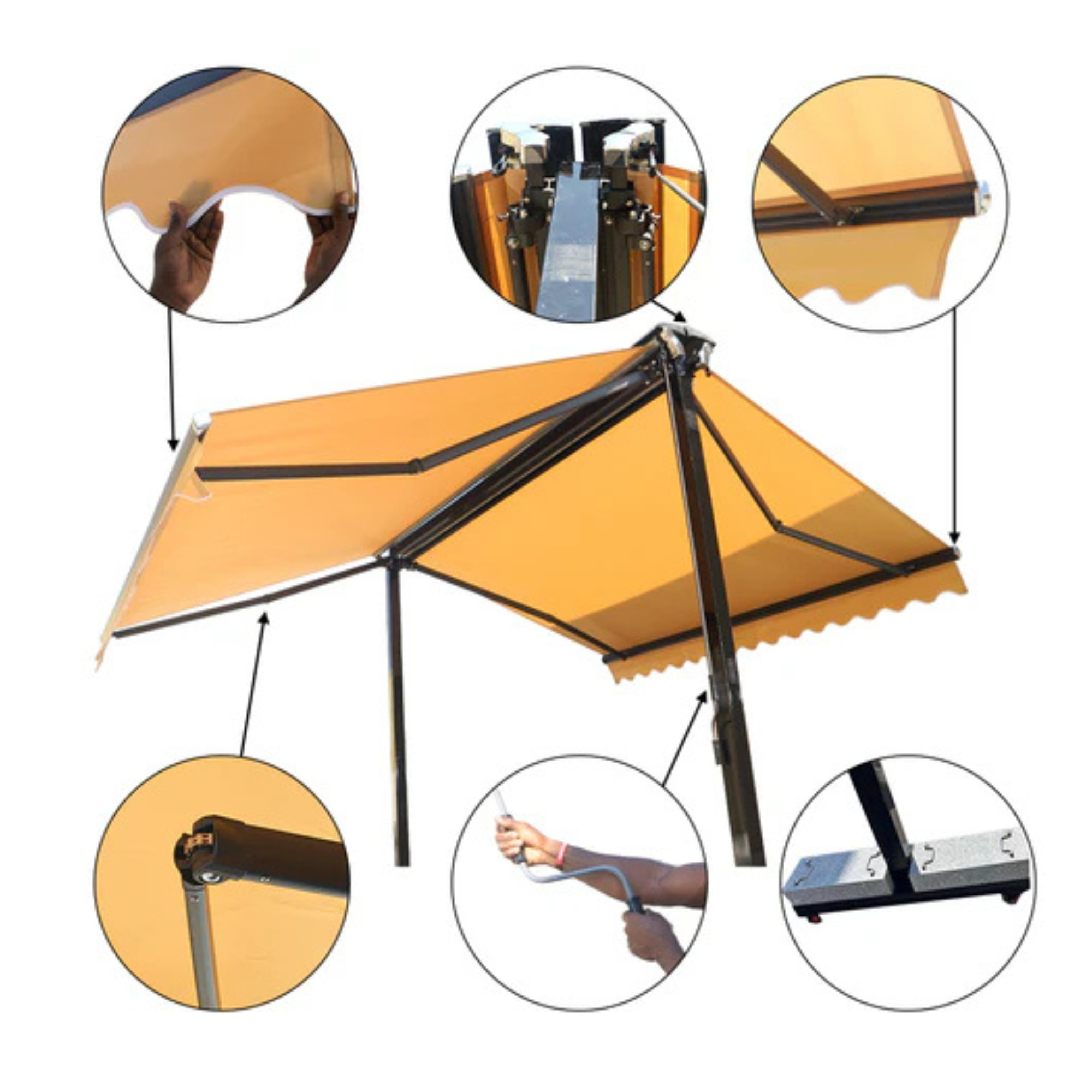 Double-Sided Freestanding Retractable Outdoor Sun Shade Awning