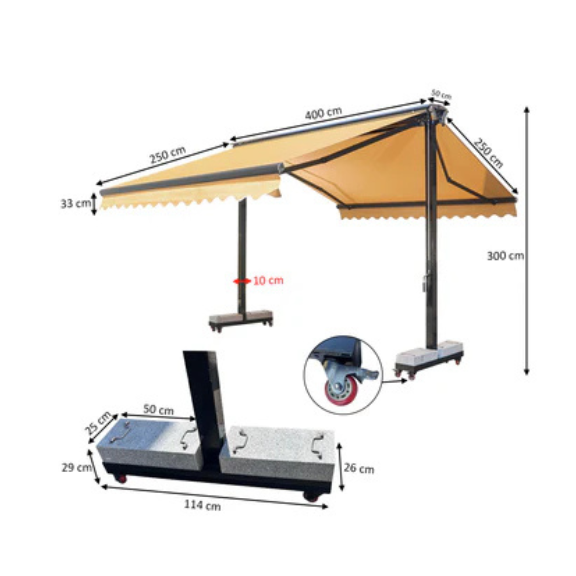Double-Sided Freestanding Retractable Outdoor Sun Shade Awning