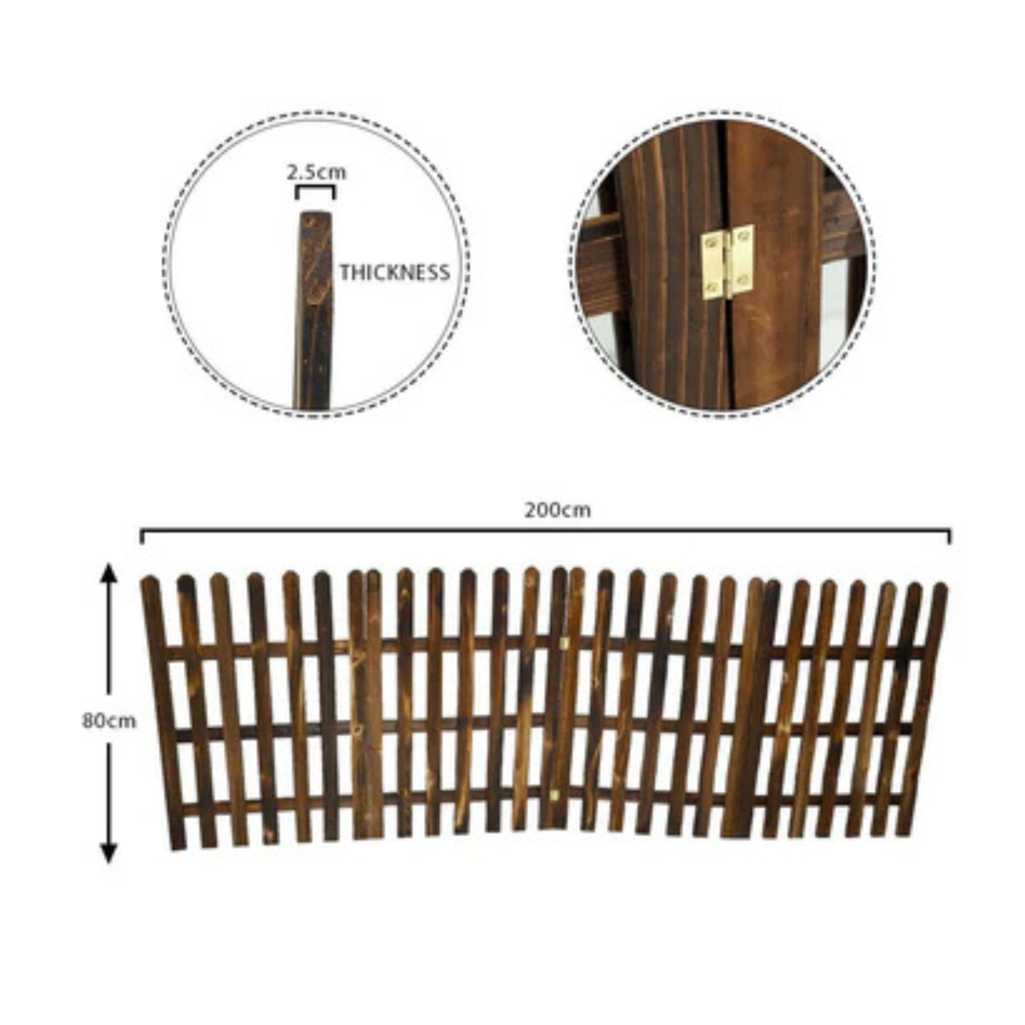 1 Piece Portable Wood Garden Fence 2Meters