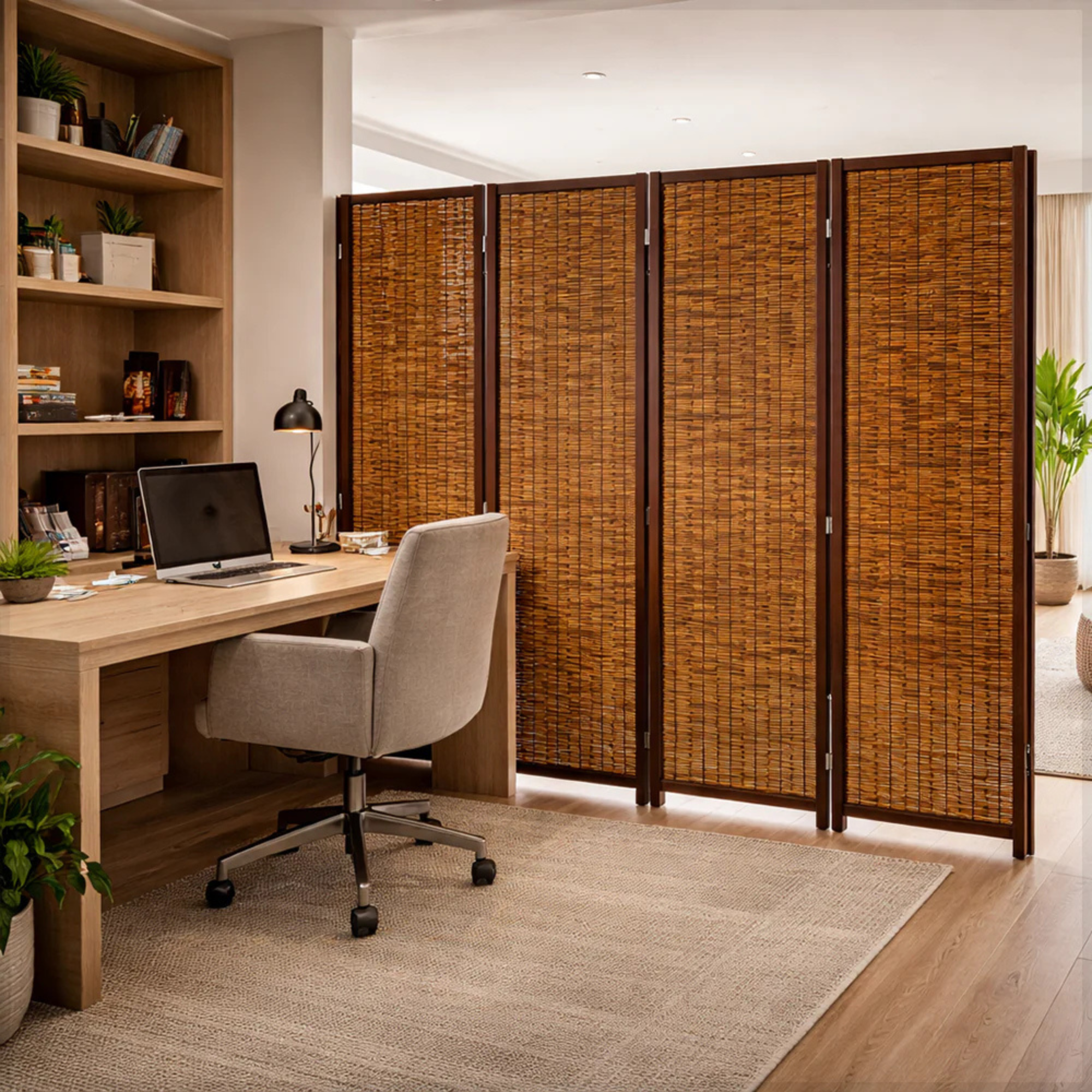 Four Panel Wooden Room Divider Screen