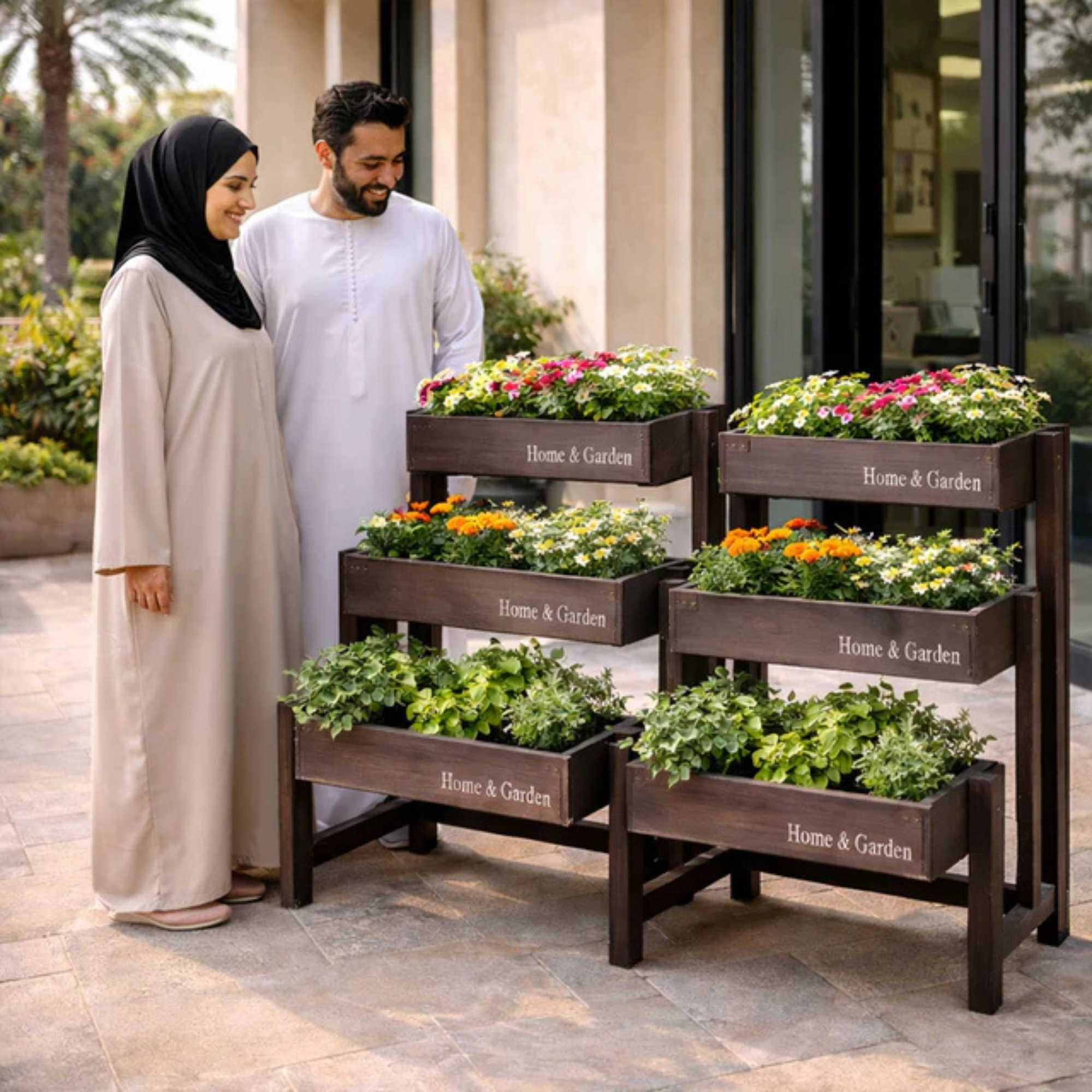 1 Piece Rectangular 3-Tiered Solid Wood Plant Stand