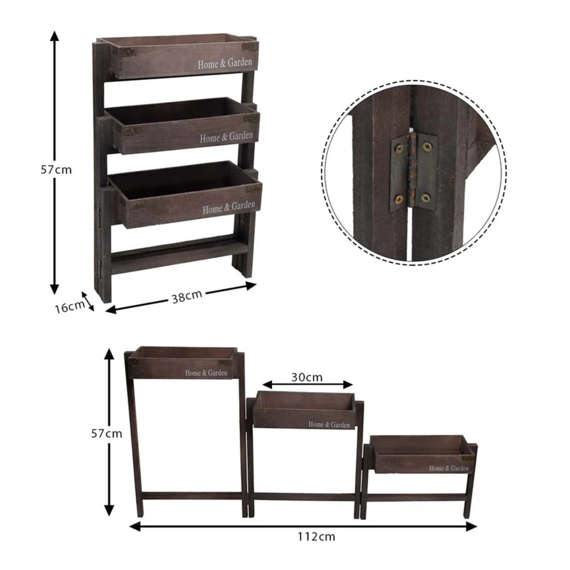 1 Piece Rectangular 3-Tiered Solid Wood Plant Stand