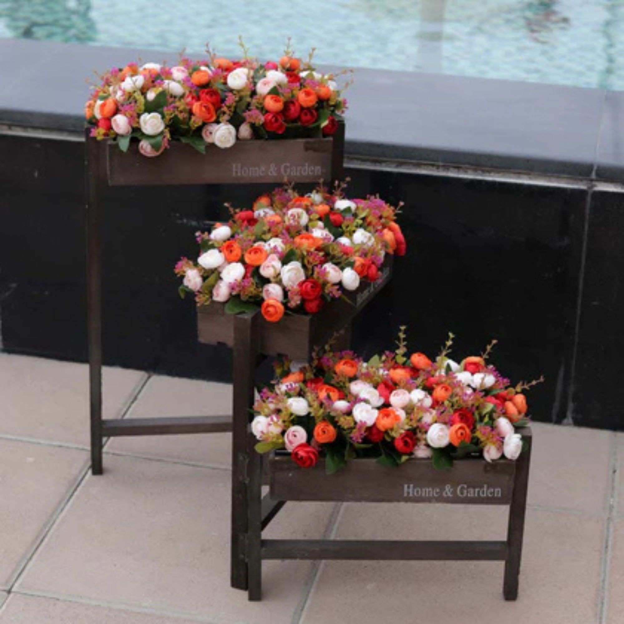 1 Piece Rectangular 3-Tiered Solid Wood Plant Stand