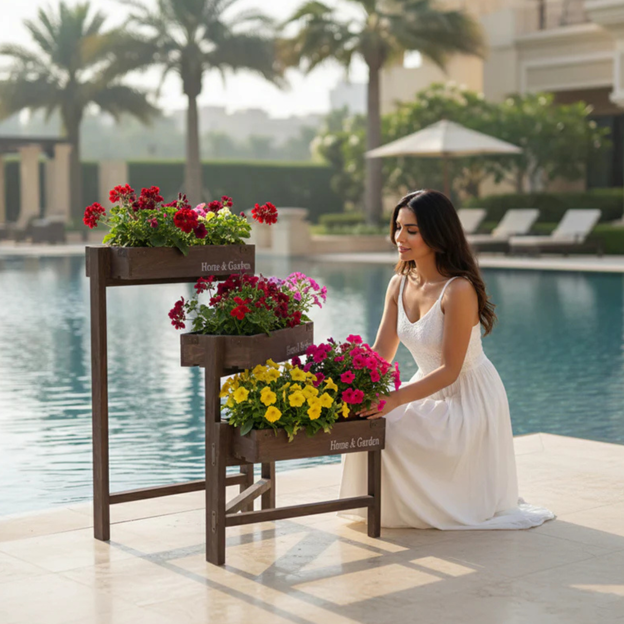 1 Piece Rectangular 3-Tiered Solid Wood Plant Stand