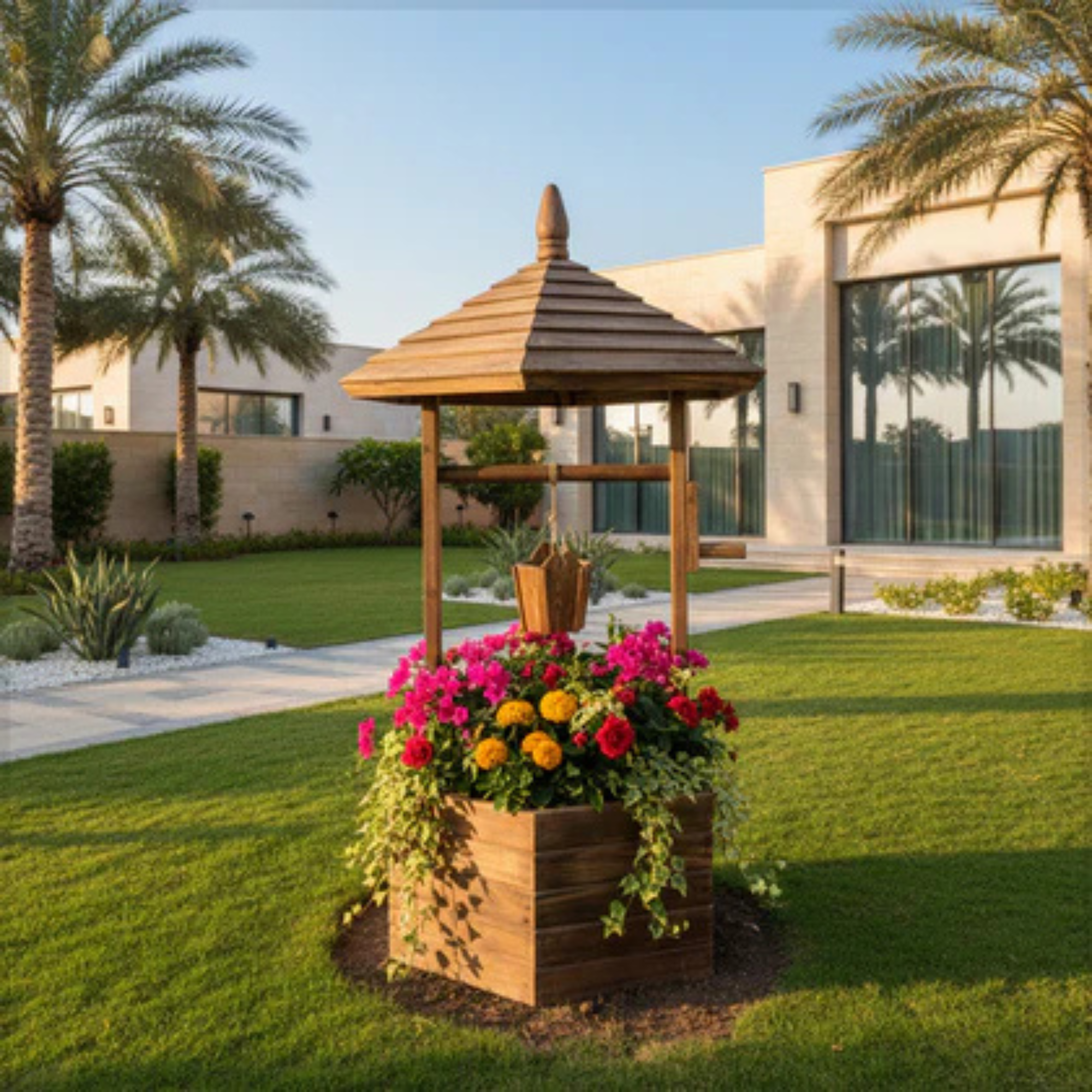 1 Piece Outdoor Decorative Wooden Wishing Well For Outdoor Yard Garden Decoration