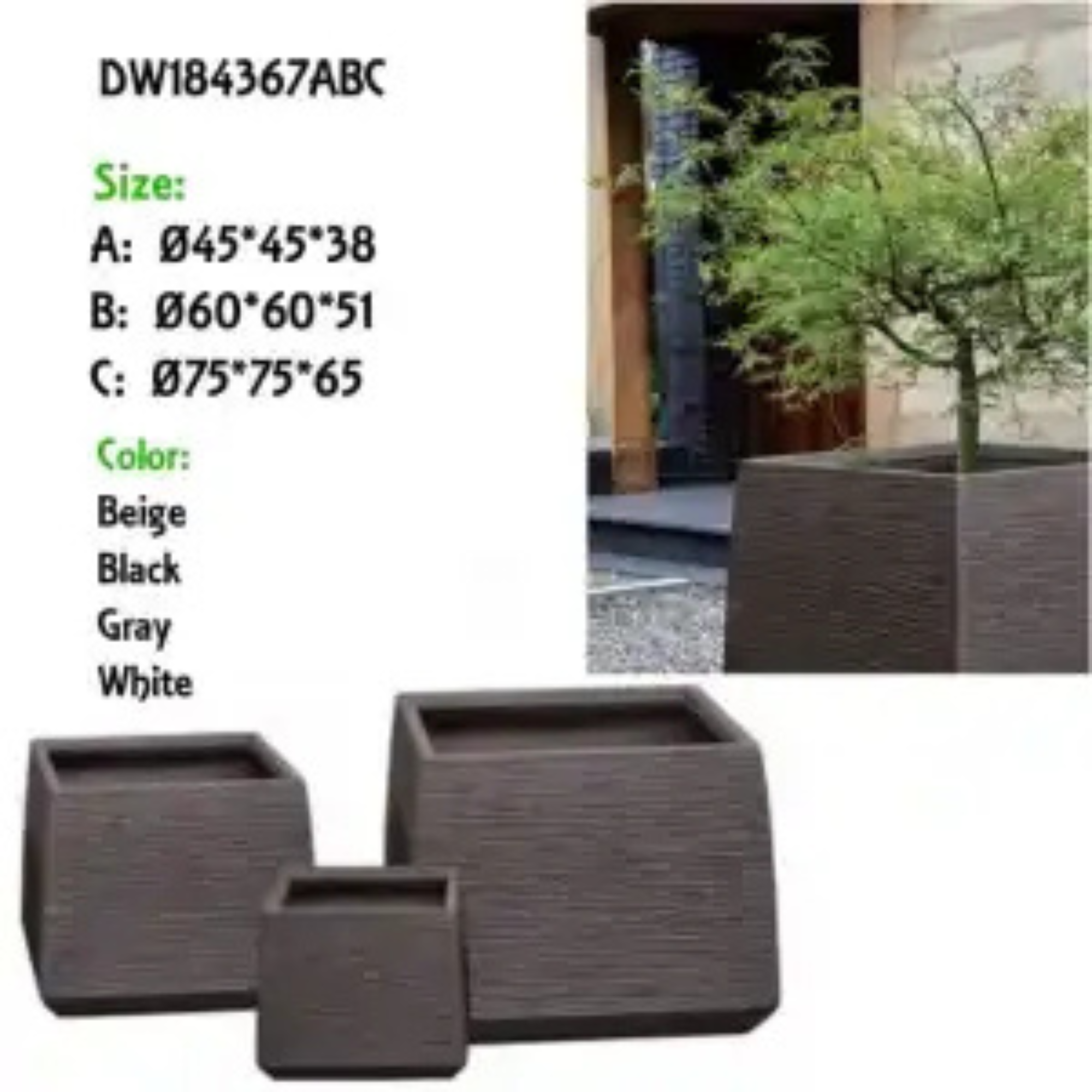 Modern Square Fiber Clay Plant Pots