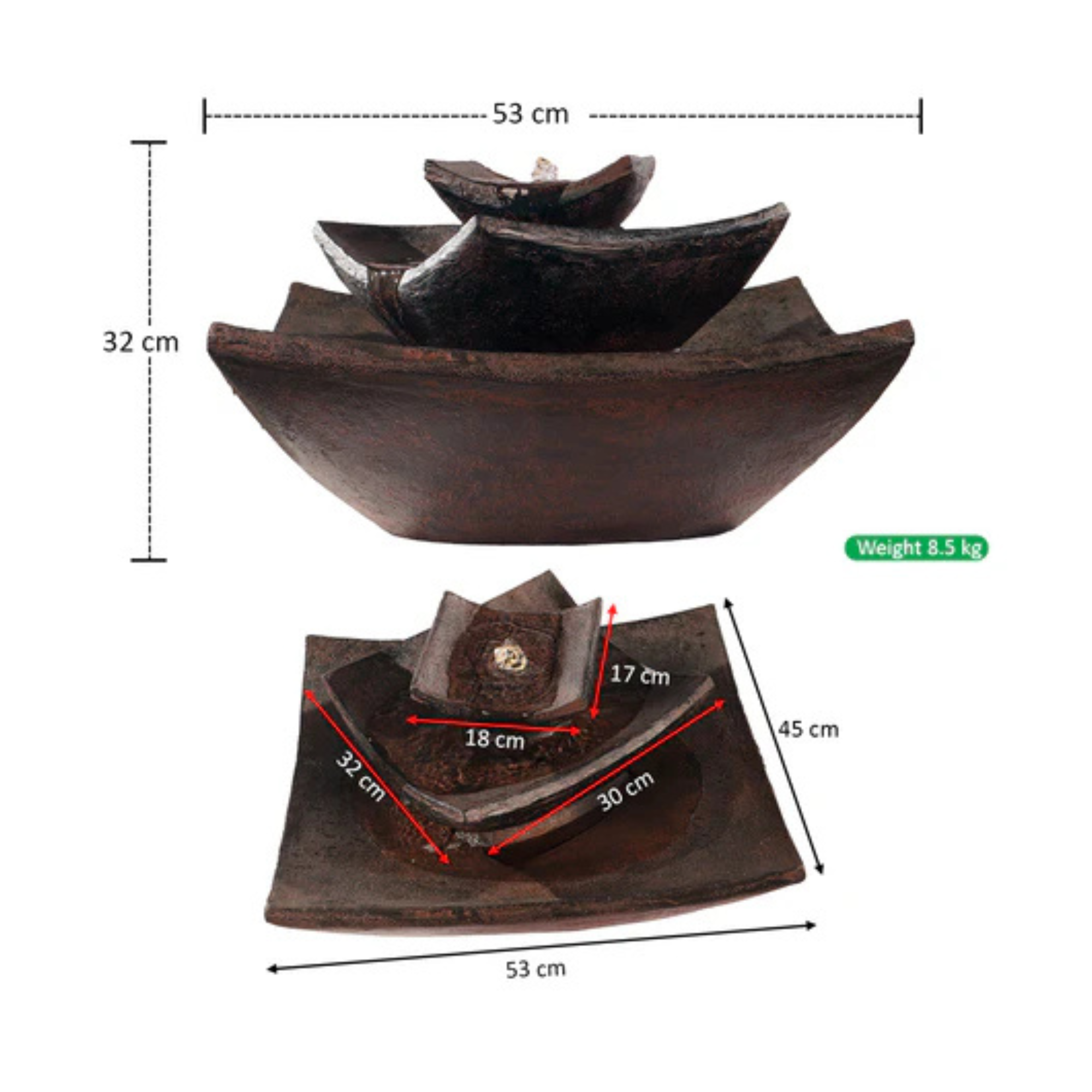 Water Fountain 1 Piece 3-Tier with Lights (Fountain Only)