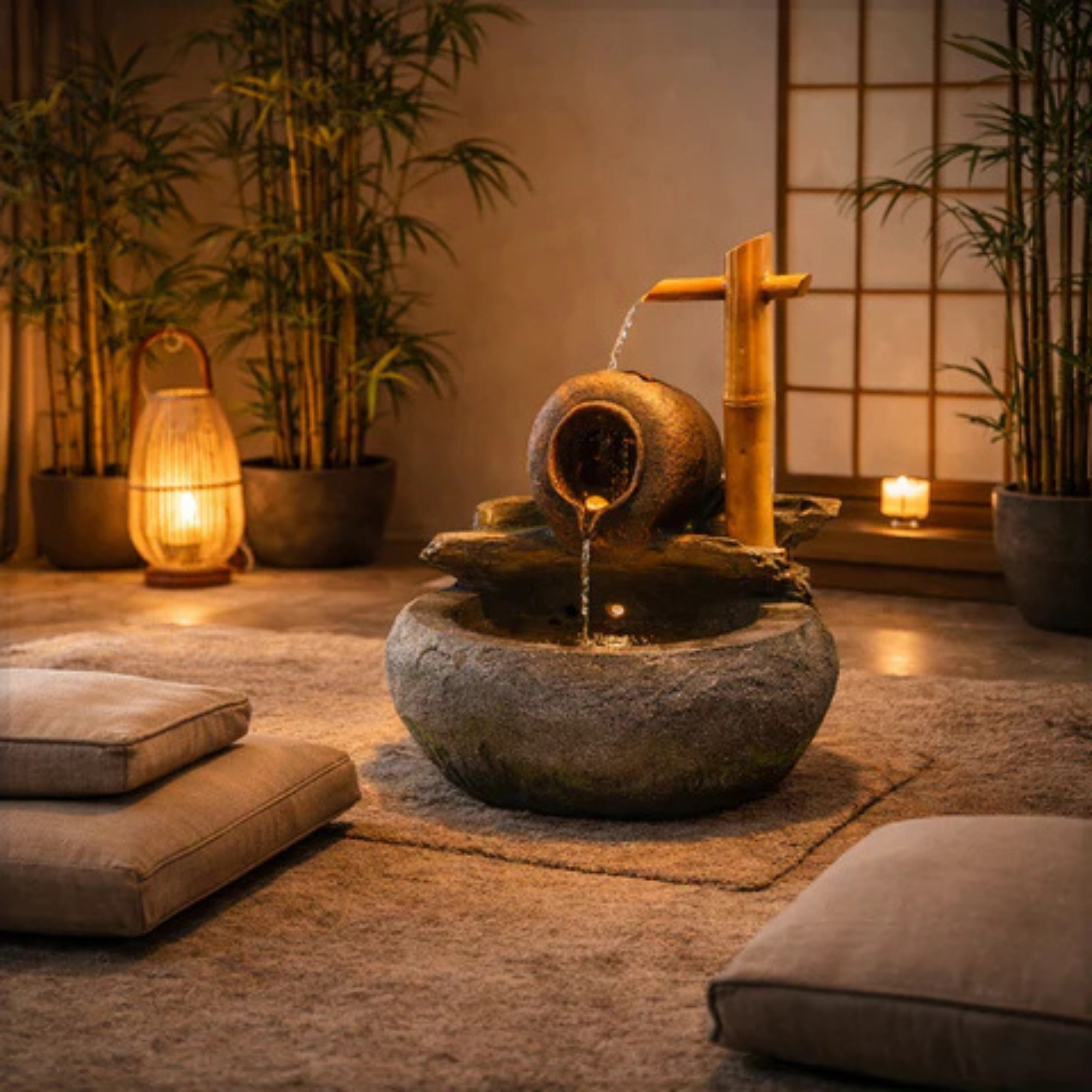 1Pcs Indoor/Outdoor Bamboo Design Water Fountain with Pump and Light (Only Fountain)