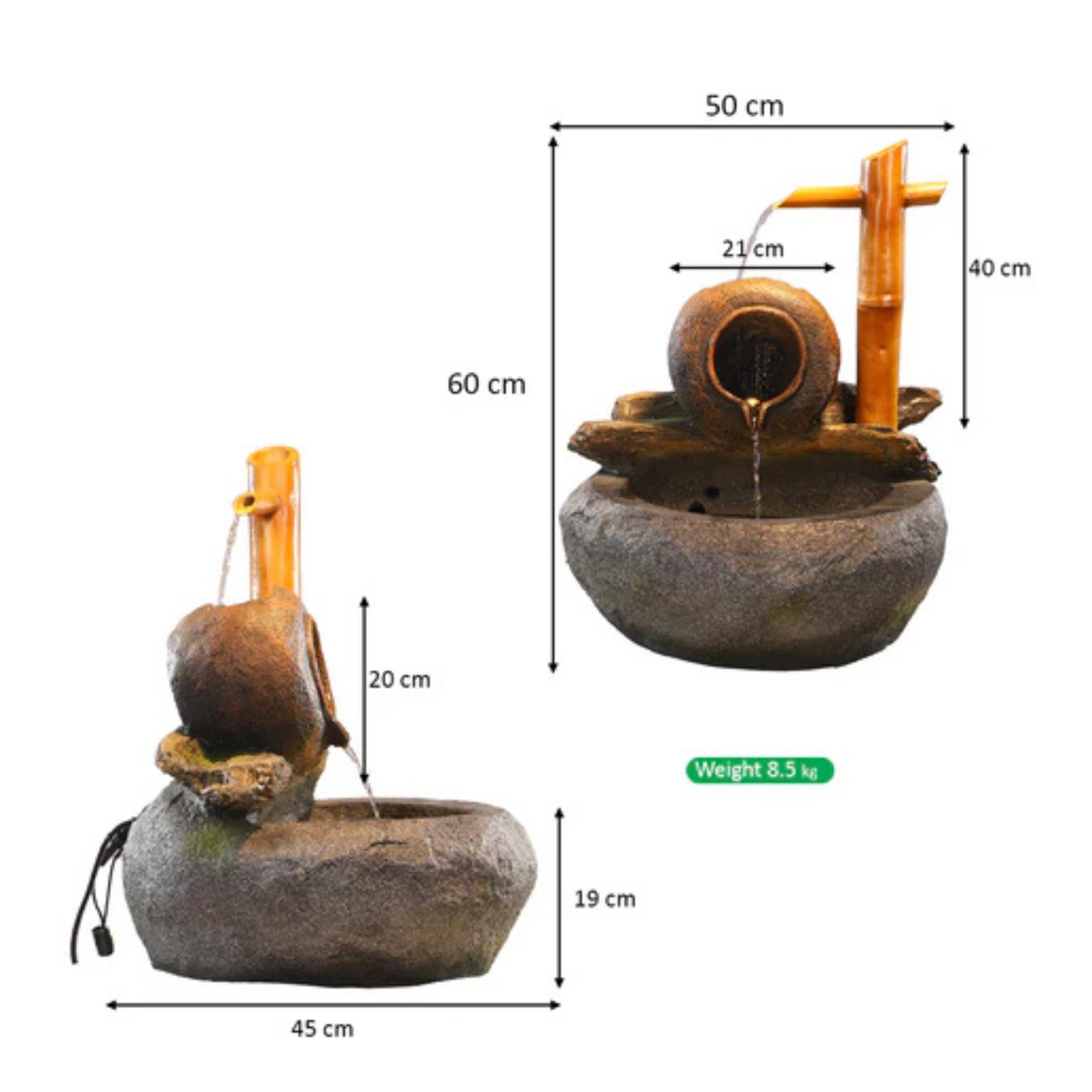 1Pcs Indoor/Outdoor Bamboo Design Water Fountain with Pump and Light (Only Fountain)