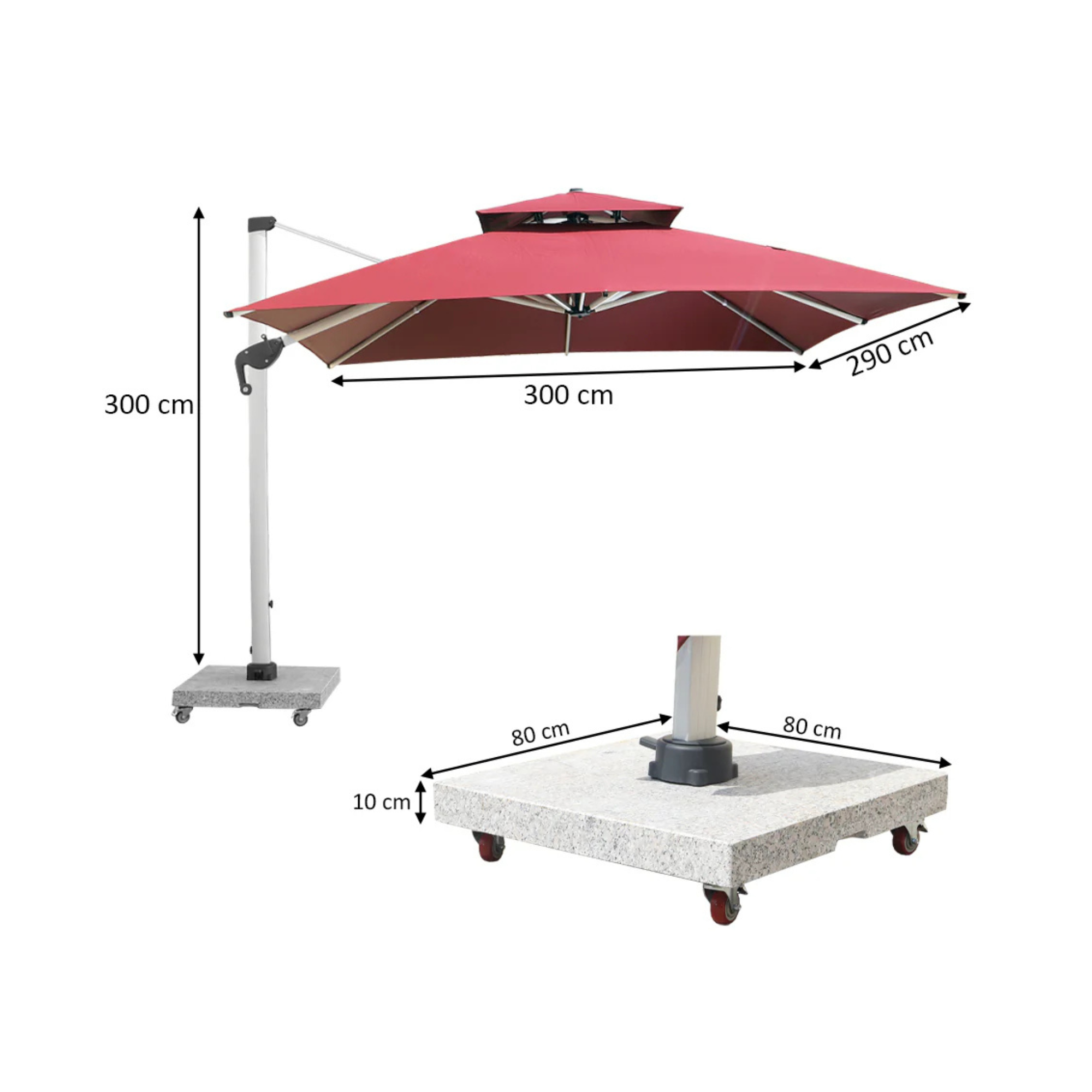 3m Outdoor Cantilever Umbrella with 150kg Base