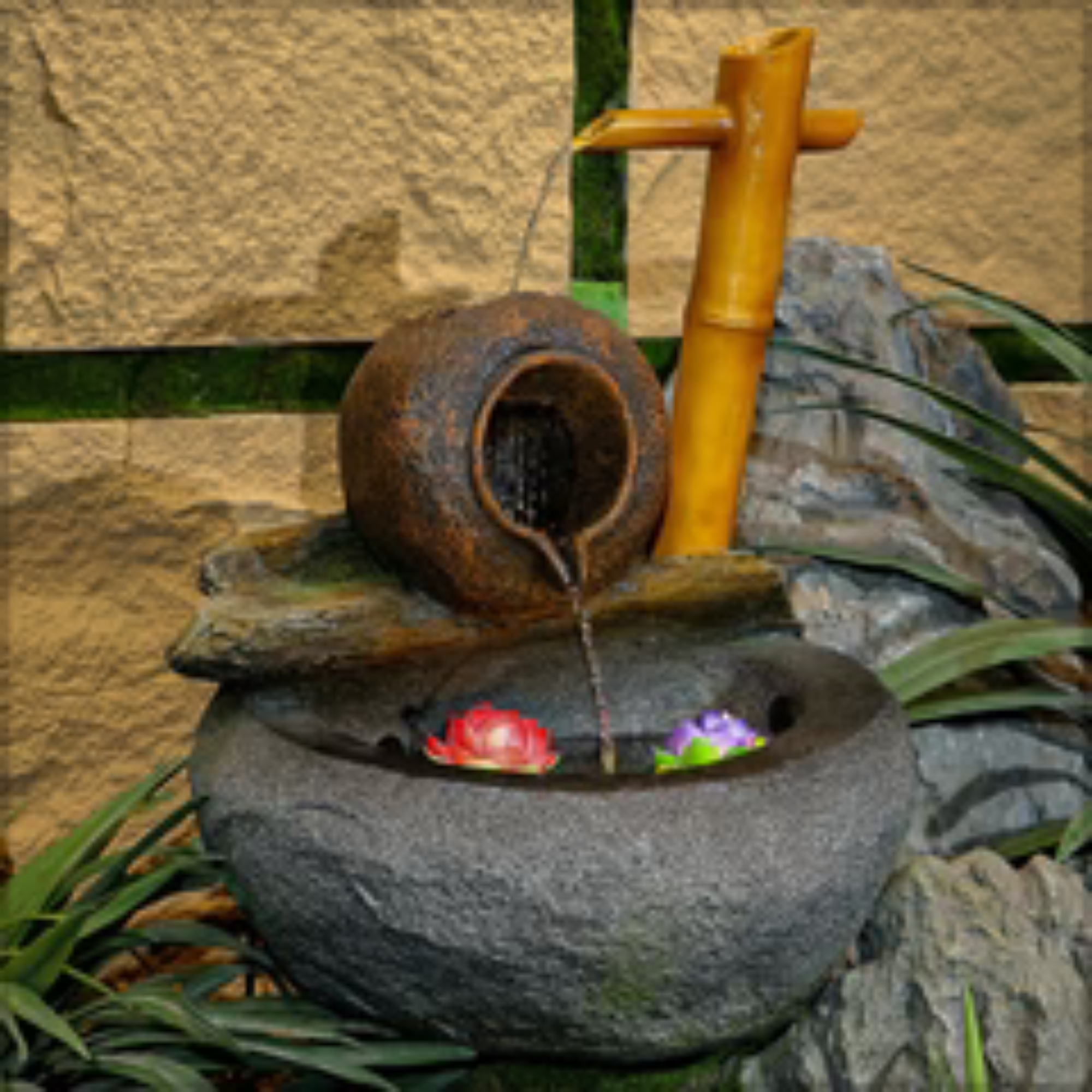 1Pcs Indoor/Outdoor Bamboo Design Water Fountain with Pump and Light (Only Fountain)